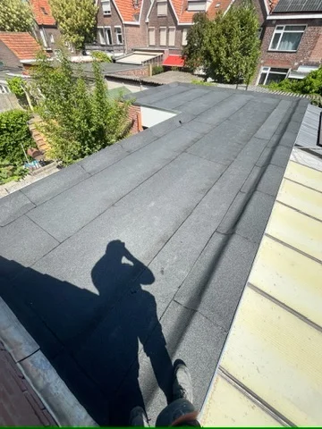 Plat dak met zonnepanelen en dakbedekking